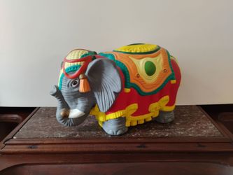 Elephant Bisque Figurine Multicolored 9.5" long,