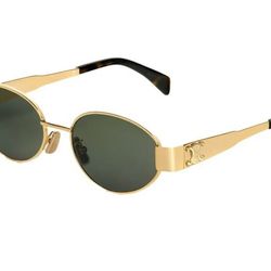 Celine CL40235U 4S235 Triomphe Oval Metal Gold Frame Green Lens Sunglasses