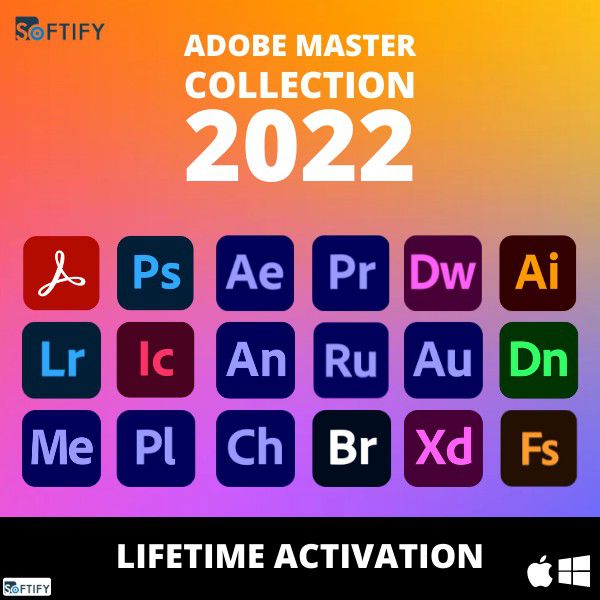 Adobe Master Collection 2022 for PC or Mac with 22 Adobe apps Photoshop  Acrobat Premiere Macbook Pro iMac Hp Dell Lenovo Surface Pro Laptops Desktops