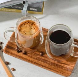 Espresso Cups, 7 oz Double Walled Glass Coffee Mugs Set of 4, Clear Hand Blown Insulated Glass Coffee Cups with Handle