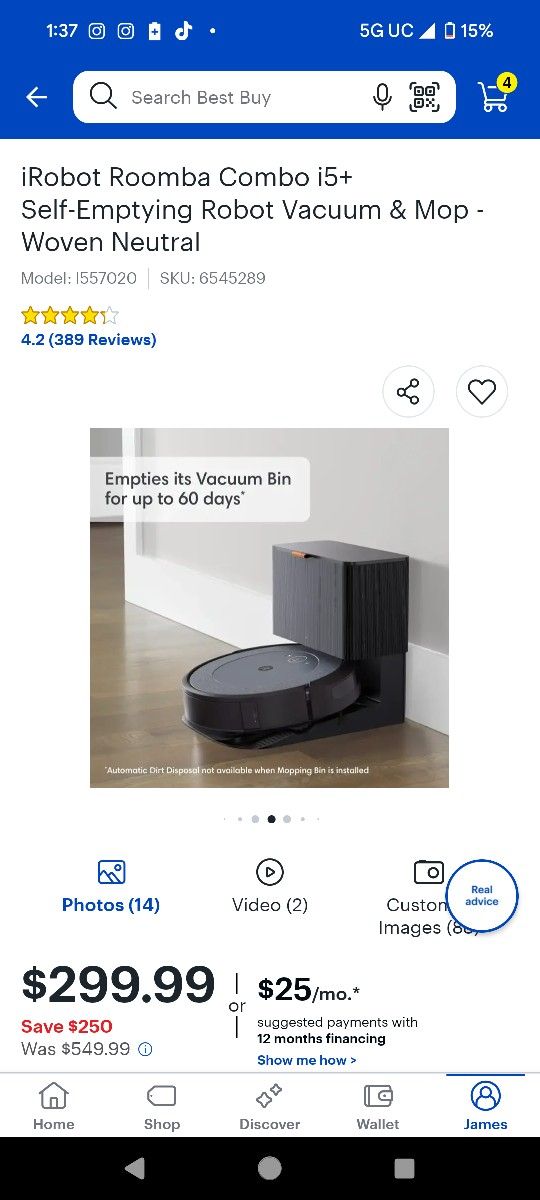 Roomba I5 Vacuum And Mop Combo