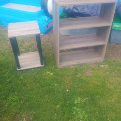 Solid Wooden Shelf With 3 Shelves And A Side Table 