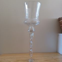 16" VTG Clear Glass Twisted Candle Holder Decor 