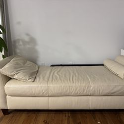 Cream Leather Chaise Lounge
