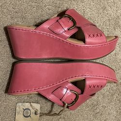 Born High Heel Slides. Red Leather, Size 8.