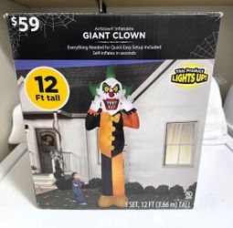 Gemmy 12ft Giant Scary Halloween Clown Airblown Inflatable Light Up