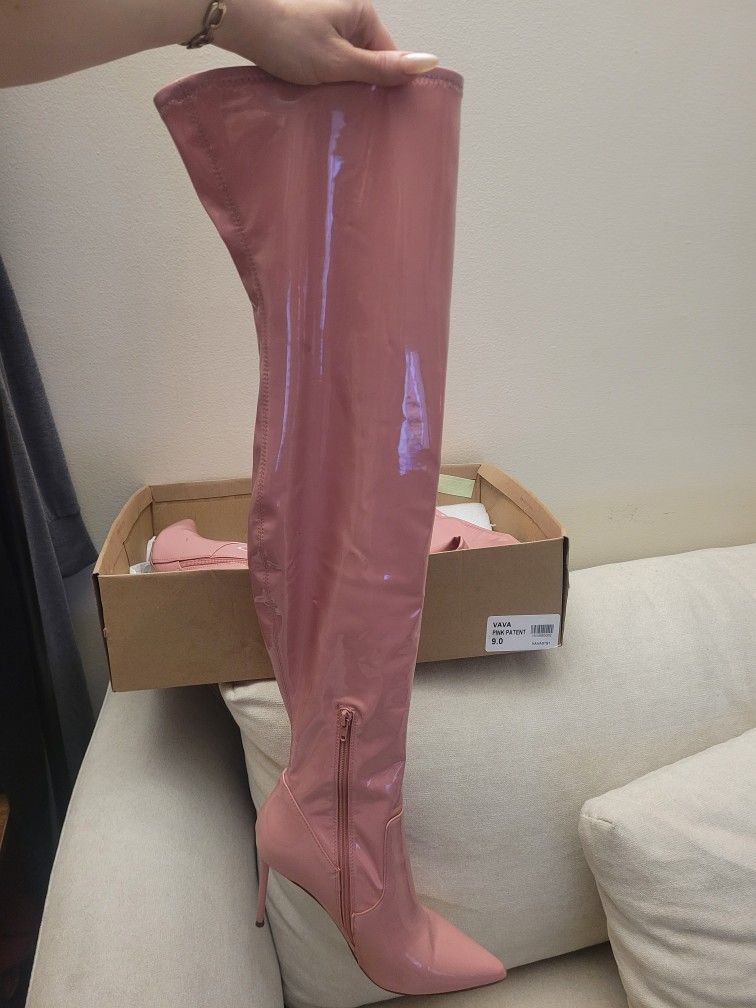 Steve Madden Pink Patented Leather Thigh Highs S9
