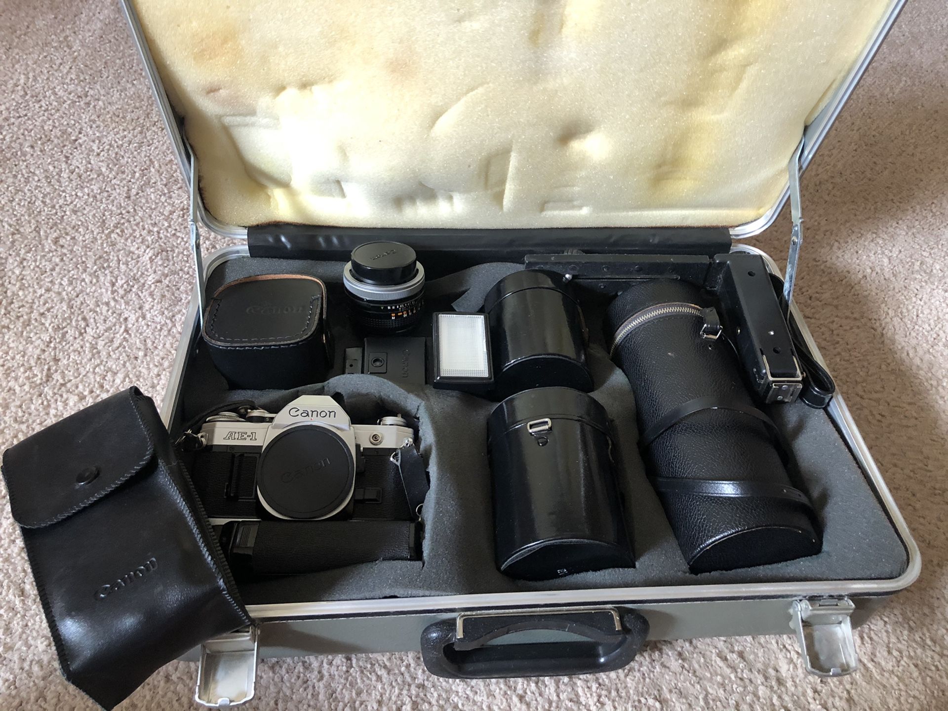 Canon AE1 with case and all lenses