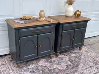 French Country vintage solid oak nightstands