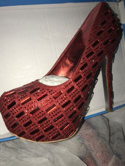 Red silver spike sandal high heel pump