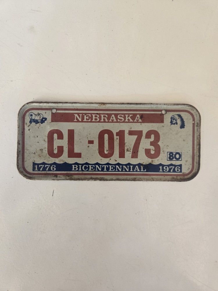 Vintage 1980 Honeycomb Cereal Mini Bike License Plate Nebraska Bicentennial