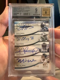 This is a graded 2009 SP Signature Edition Signature Fours trading card.