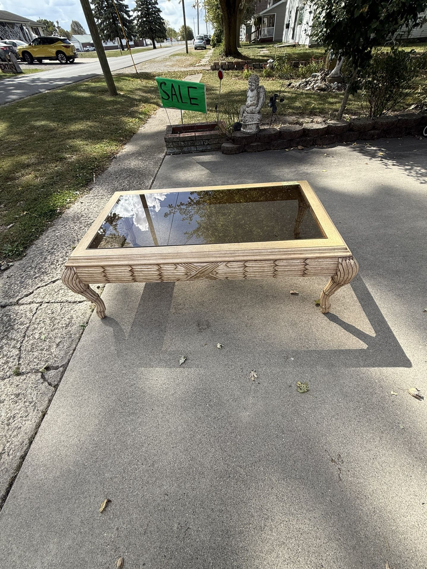 Coffee Table - With Glass Insert - Very Heavy Wooden Table 