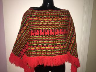 Vintage handmade in Guatemala poncho orange Fringe one-size women’s s m