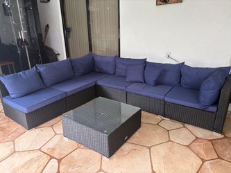 Patio Sectional Set with Glass Coffee Table