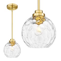 JAZAVA 8-Inch Gold Hammered Glass Pendant Light, PL101HBG-L
