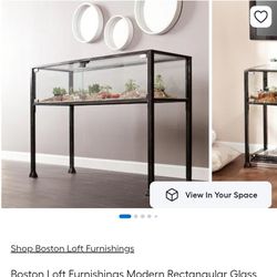 2 Glass and brushed black metal  And Glass console table