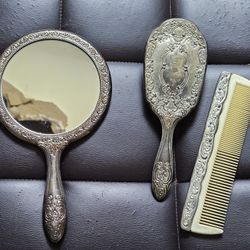 1950's Heavy Silver Vanity Set, Mirror Brush Comb 