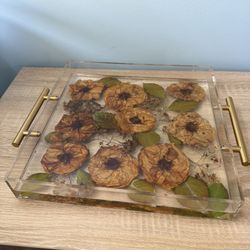 Made it myself-12"x16" Clear Acrylic Serving Tray Golden Handles, Sturdy Huge Capacity Floral Resin