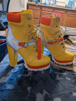 Yellow Platform Lace-Up Heel Boots