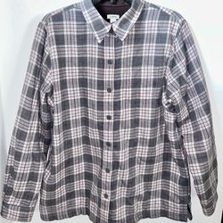 LL Bean Women’s Fleece Lined Flannel Shirt Size M Gray/Purple Plaid Button-Up