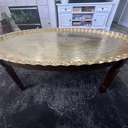 Extra Large Mid-Century Modern Moroccan Oval Brass Tray Table