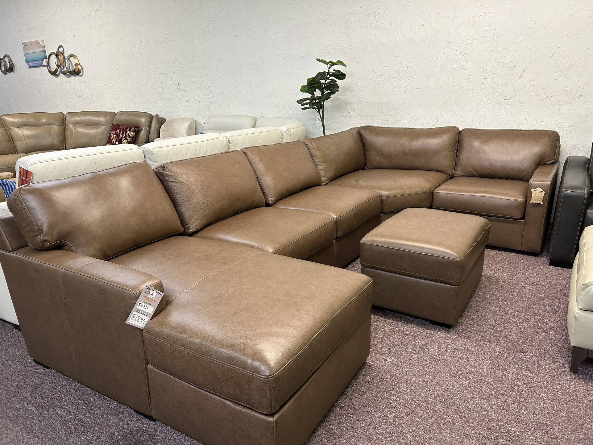 Furniture- 100% Real Top Grain Leather 5 Pc Sectional With A Chaise- Radley