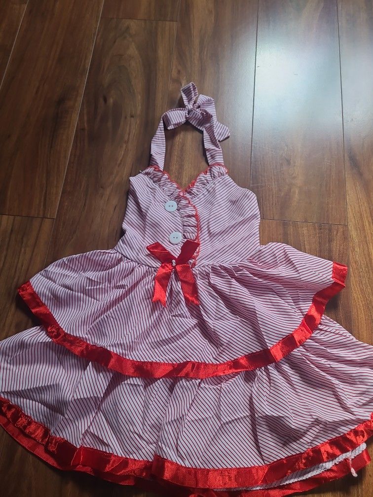 Girls Red Stripped Halter Top Dress Size 3/4