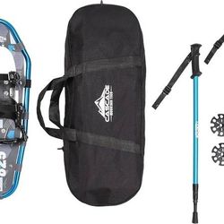 NEW Snowshoes + Poles Size: 19" Up to 120lbs Cascade Mountain Tech Lightweight Aluminum Frame Snowshoe Set (snowshoes + trekking poles)