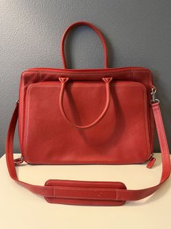 Levenger Multi Compartment  Red Leather Business Tote, Messenger, Shoulder Strap
