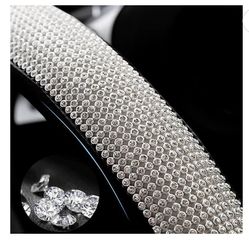 3 Pieces Leather Steering Wheel Cover – Shiny Crystal Diamond Design. Compatible with Most Makes and Models of Cars and Trucks with 14.5 to 15 Inc 