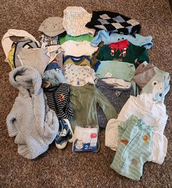 Lot of Baby Boy Clothes, Bibs, Layettes, Sizes 3-6 Months, 9, 12, 18 Months - Clean, Nice