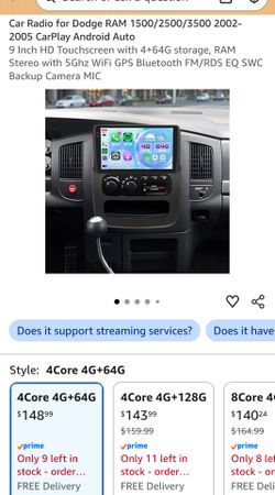 Car Radio for Dodge RAM 1500/2500/3-2005 CarPlay Android Auto
9 Inch HD Touchscreen with 4+64G storage, RAM Stereo with 5Ghz WiFi GPS Bluetoot