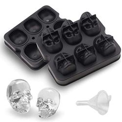 NEW! 3D Skull Ice Mold Trays In 6 Capacities,Easy Release And Reusable Silicone Molds,Cute And Funny Ice Skull For Whiskey,Cocktails And Bourbon Juice