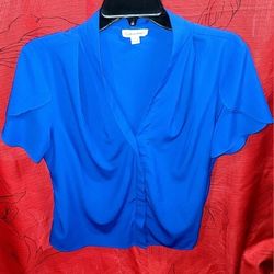 Calvin Klein Blue Flutter Sleeve Blouse.