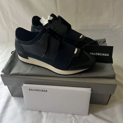 Balenciaga Blue Leather Race Runner Sneakers Size 40 