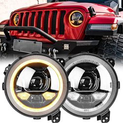 9 Inch LED Headlights Halo Ring DRL & Turn Signal, for Jeep Wrangler JL Gladiator JT 2018-2023