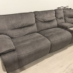 Gray Reclining Sectional with Charging Stations – Comfortable & Great Condition!