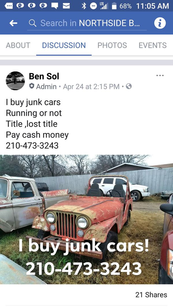 I buy cars and sell parts.cash for Sale in San Antonio, TX