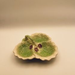Vintage Majolica Style Cabbage Leaf Divided Dish