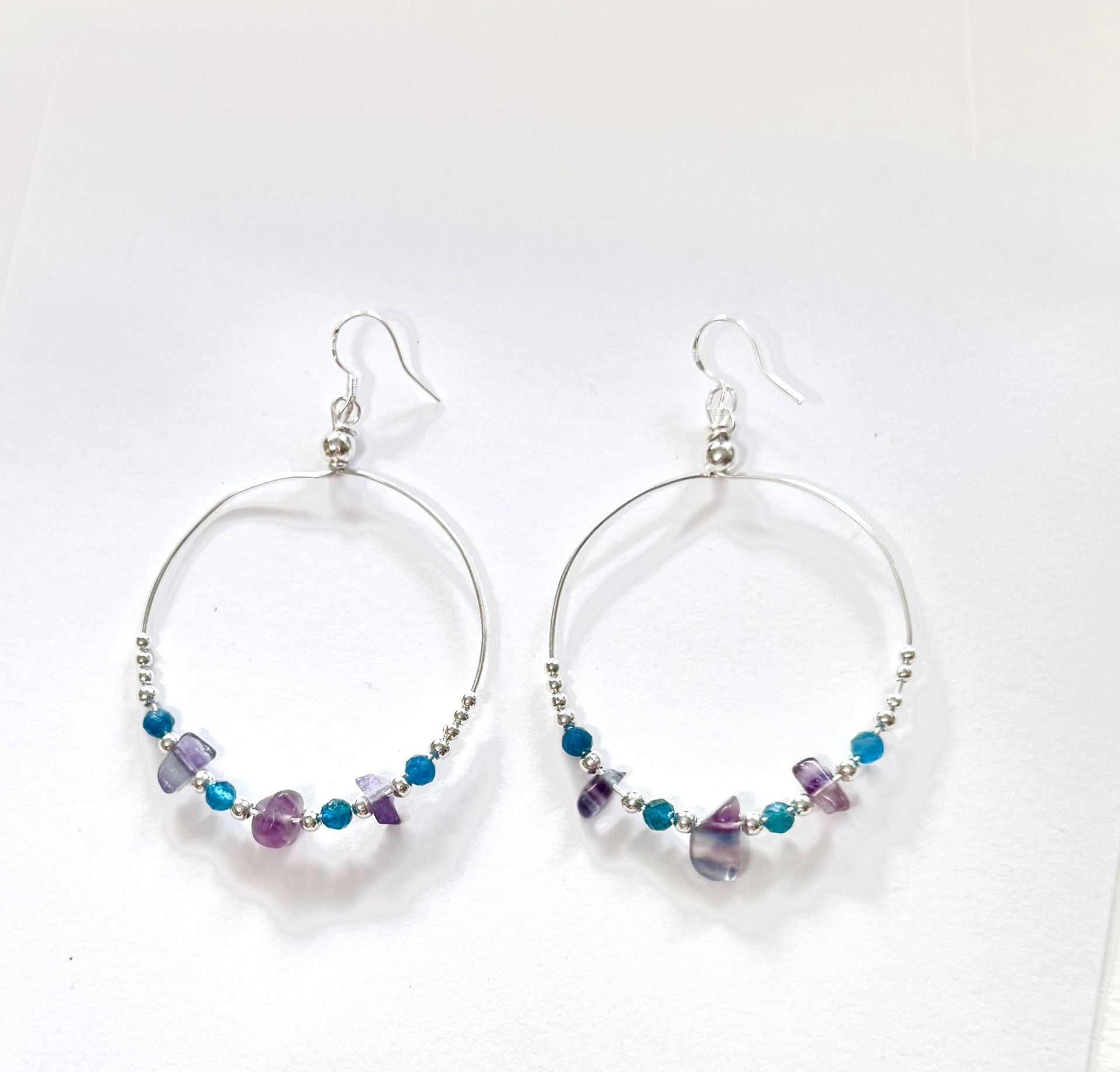 Natural Apatite Gemstone Silver Hoop Earrings