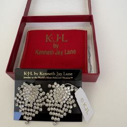 KJL Kenneth Jay Lane Women's Crystal Cluster Earrings, Gunmetal NEW IN BOX