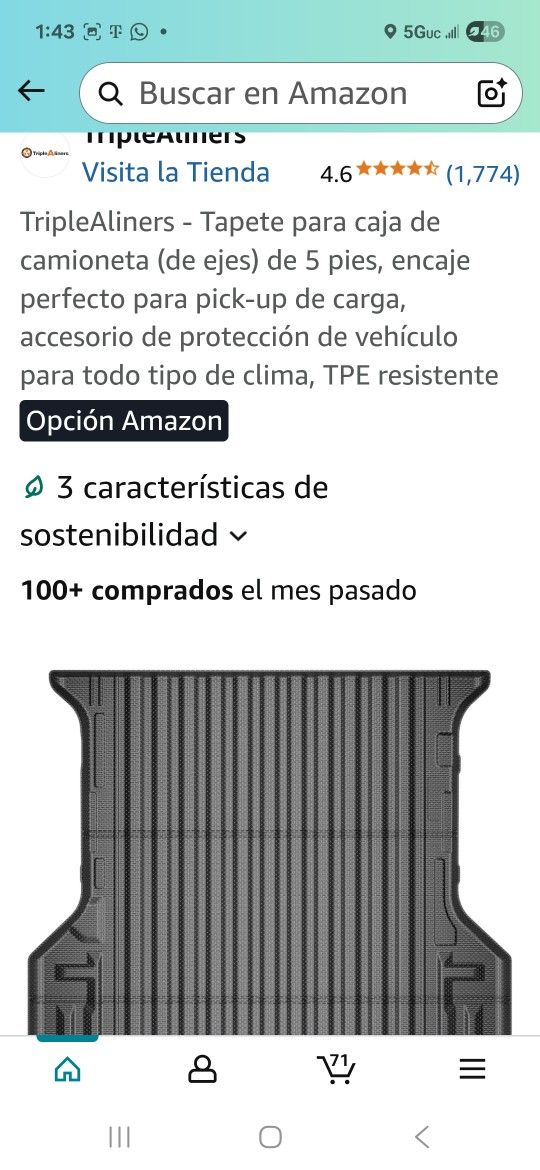 TripleAliners - Tapete para caja de camioneta (de ejes) de 5 pies, pd
