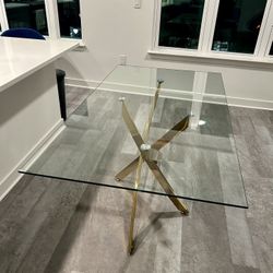 Glass And Gold Dining Table