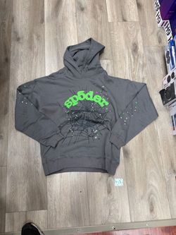 Sp5der Gray Green Web Graphic Hoodie