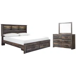 Drystan King Bookcase Bed with 2 Storage Drawers with Mirrored Dresser Monumental Bargain Extravaganza