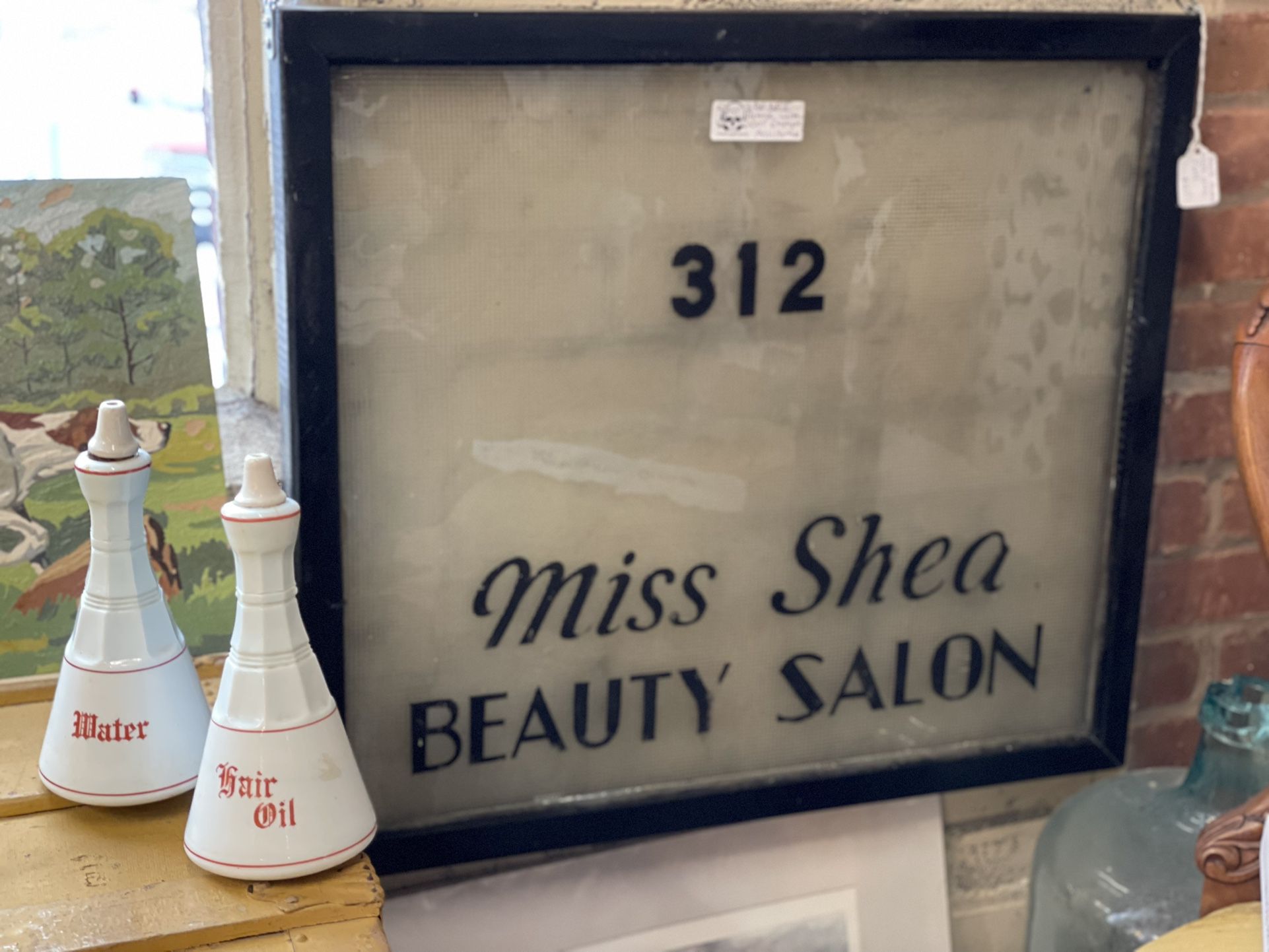 c1920s Beauty Salon Sign glass Door Panel framed Antique VTG African-American