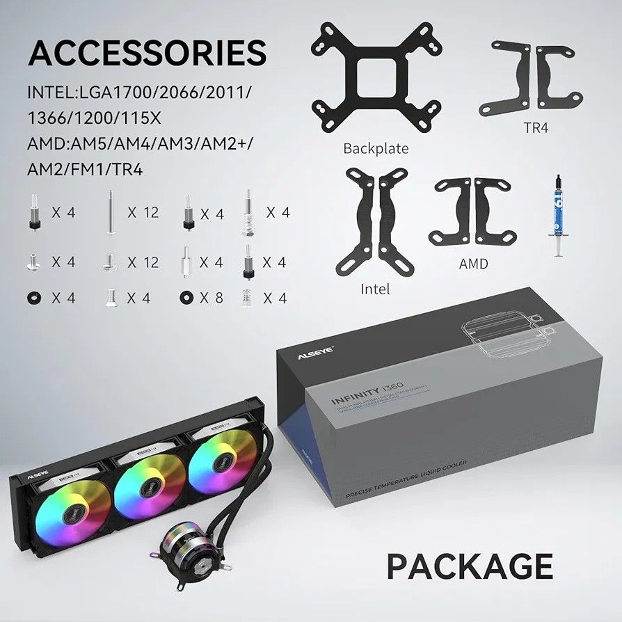 ALSEYE Infinity i360 Water Cooling System - 360mm Radiator, Dual LED Pumps, Temperature Display, 3x120mm ARGB & PWM Fans, Low Noise Operation - Compat