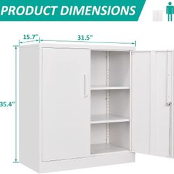 🥨 Steel Storage Cabinet Office with Shelves and 2 Doors,White Metal Storage Cabinet, Locking Small Metal Cabinets,Steel Counter Cabinets 