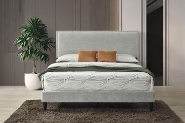 Grey King Bed Frame with Mattress